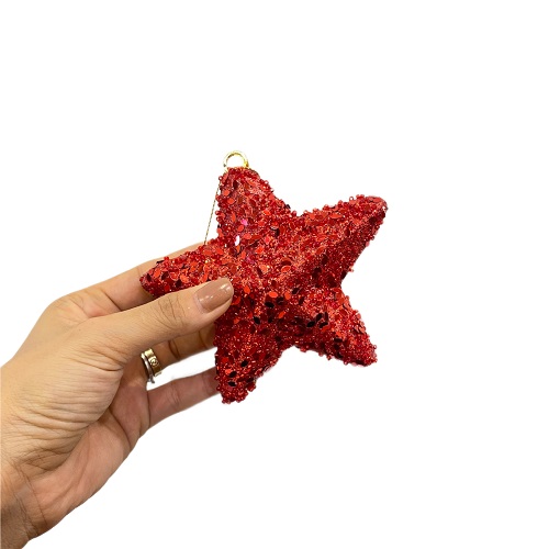 PENDENTE ESTRELA DECORADA VERMELHA 12CM-NATAL