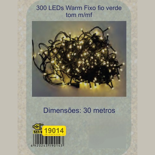 300 LEDS WARM FIXO FIO VERDE TOMADA MACHO/FEMEA NATAL