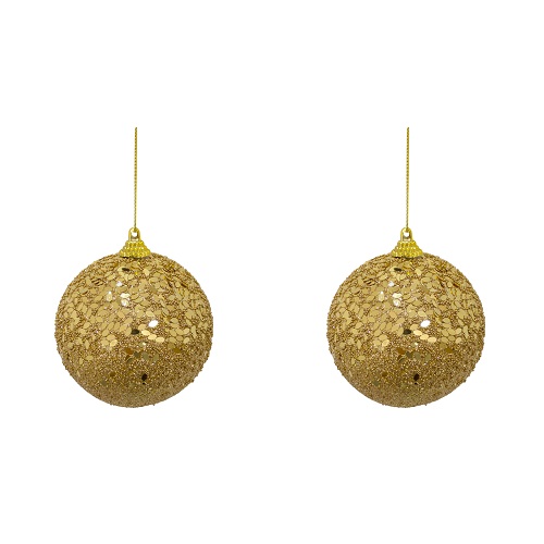 BOLA DECORADA DOURADO C/2 DIAM 10CM NATAL