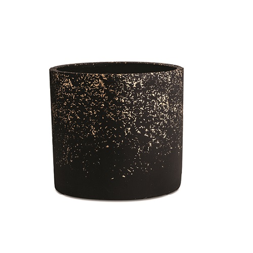 CACHEPOT PRETO E DOURADO EM CIMENTO G 17.5X17.5X19CM-VASOS